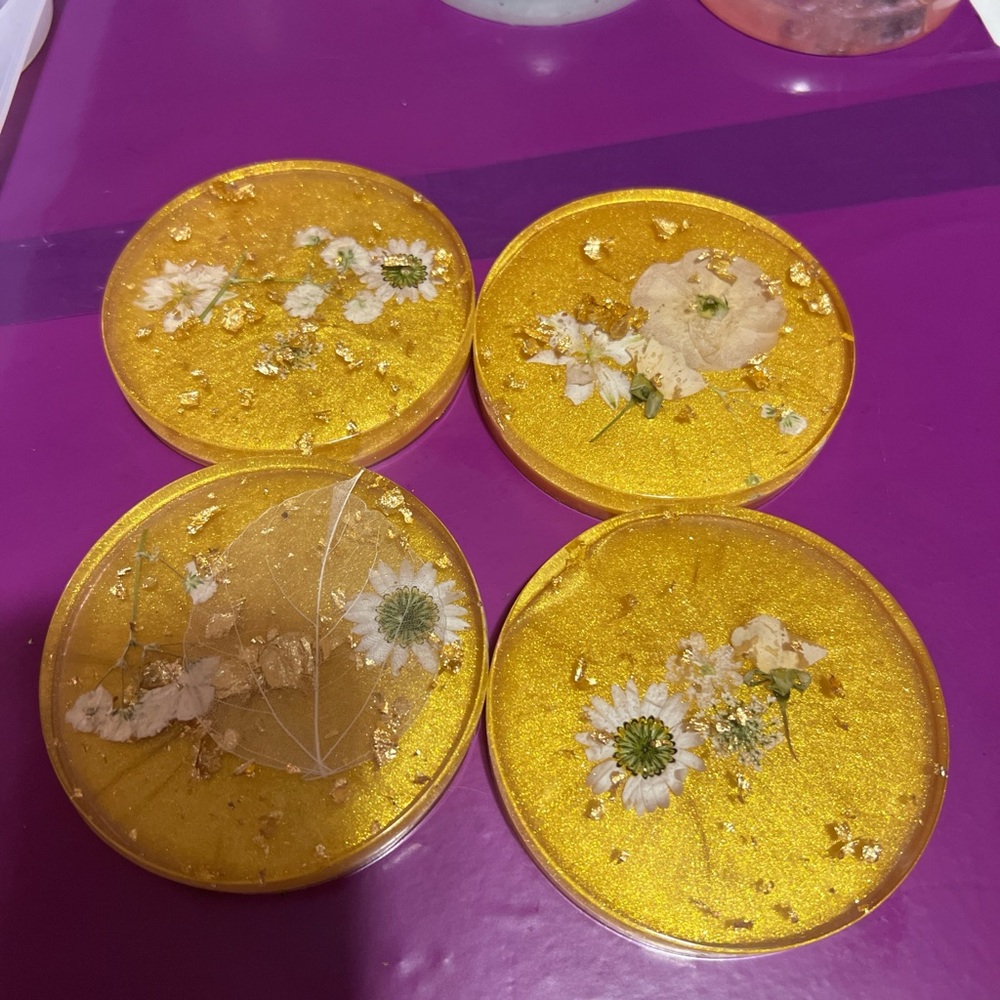 Yellow Floral Resin Coasters